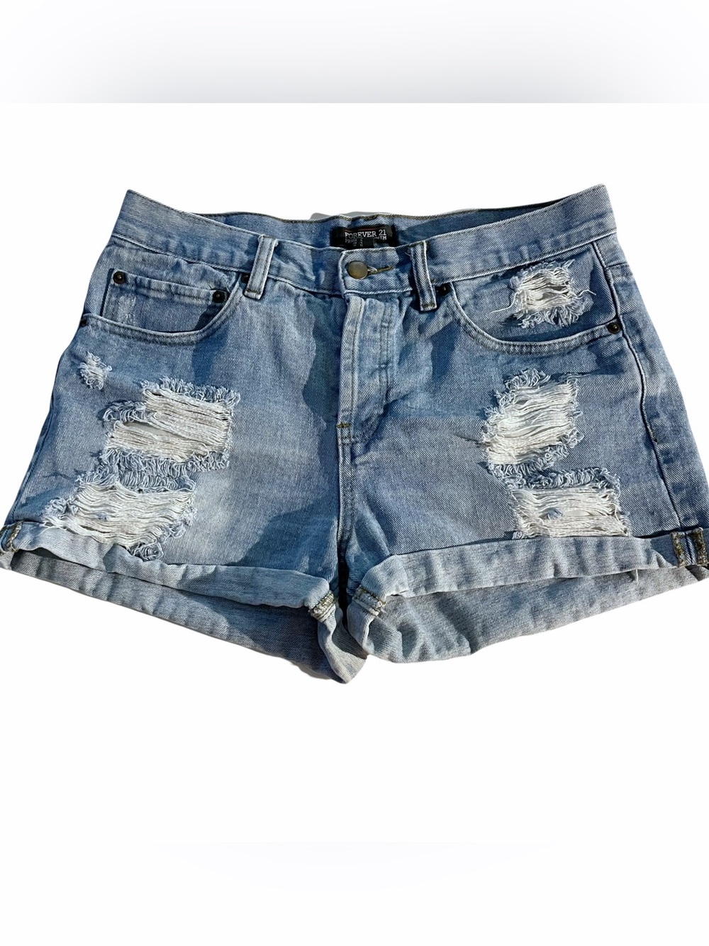 Forever 21 High Rise Distressed Denim Shorts Blue Size 30